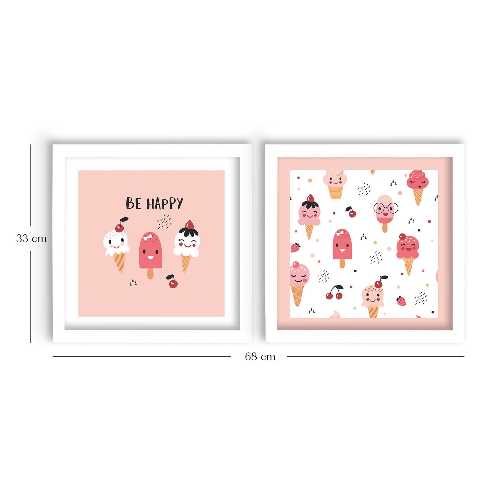 Conjunto de 2 Quadros Decorativos MDF Emoldurados Multicolor 33x68cm