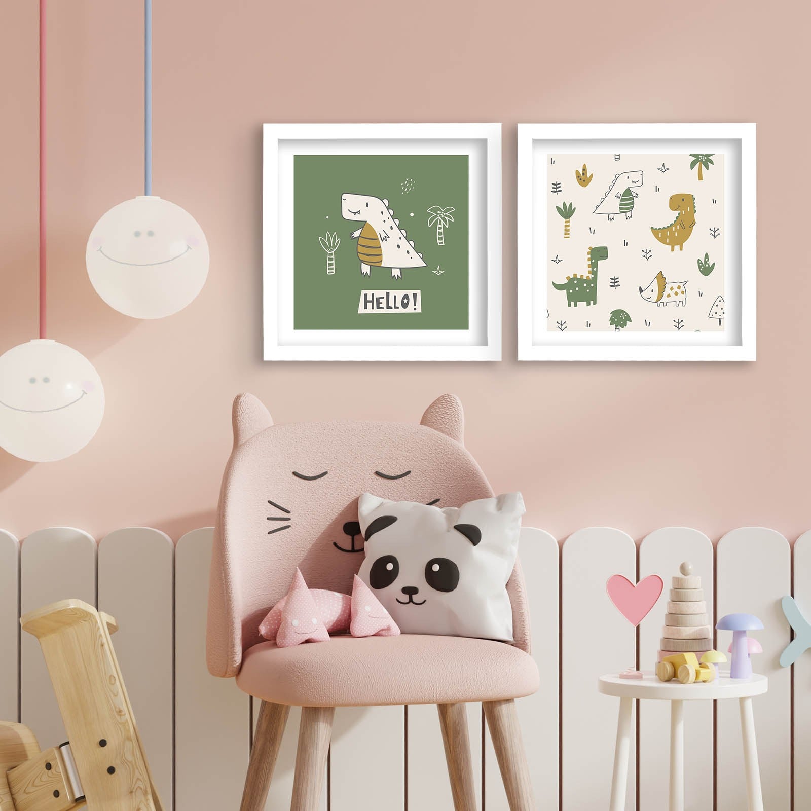 Conjunto de 2 Quadros Decorativos MDF com Moldura - 33x68cm - Amarelo, Branco e Mostarda