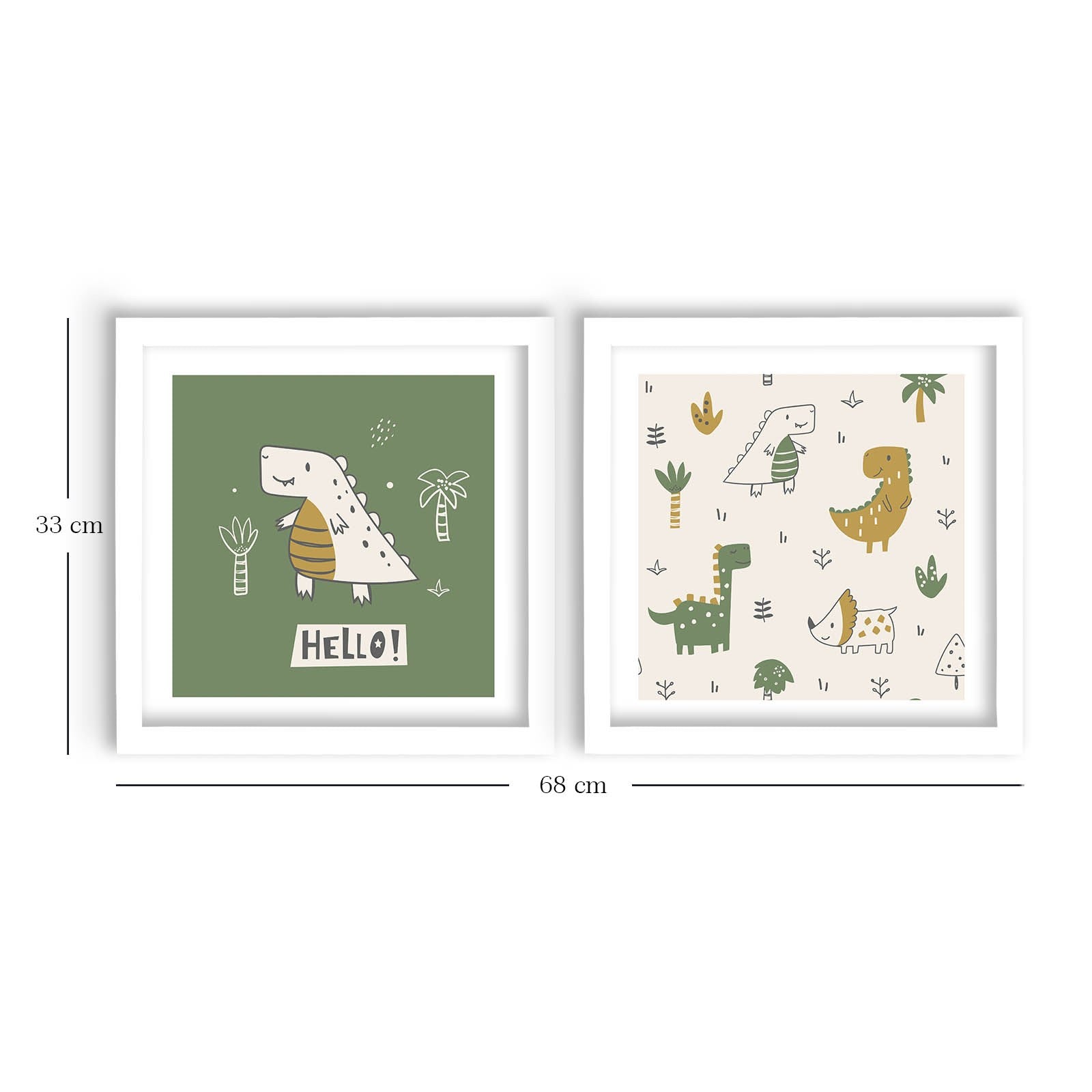 Conjunto de 2 Quadros Decorativos MDF com Moldura - 33x68cm - Amarelo, Branco e Mostarda