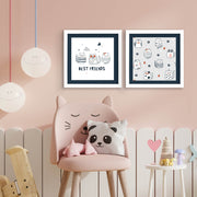 Conjunto de 2 Quadros Decorativos MDF com Moldura - Azul e Branco 33x68cm