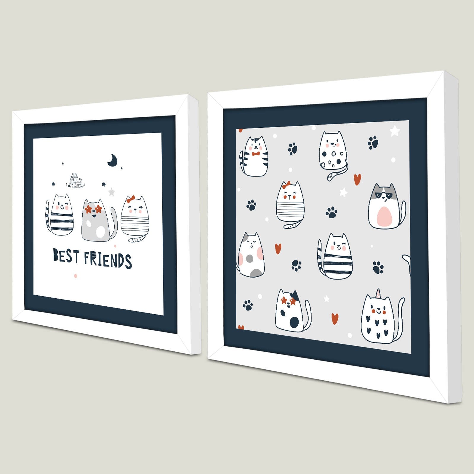 Conjunto de 2 Quadros Decorativos MDF com Moldura - Azul e Branco 33x68cm