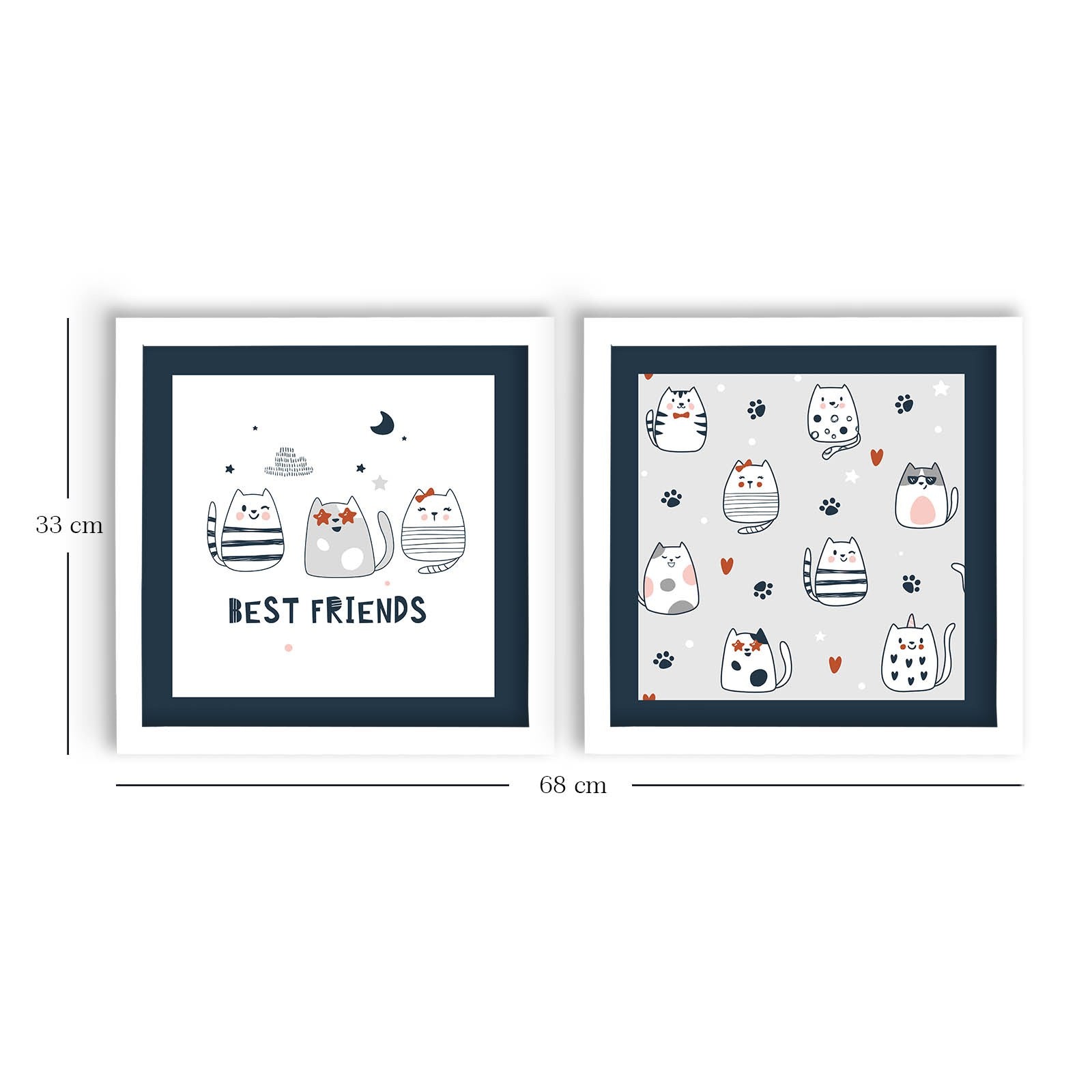 Conjunto de 2 Quadros Decorativos MDF com Moldura - Azul e Branco 33x68cm