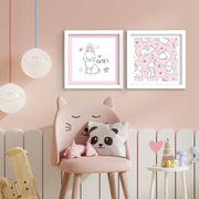 Conjunto de 2 Quadros Decorativos MDF com Moldura - Rosa e Branco 33x68cm