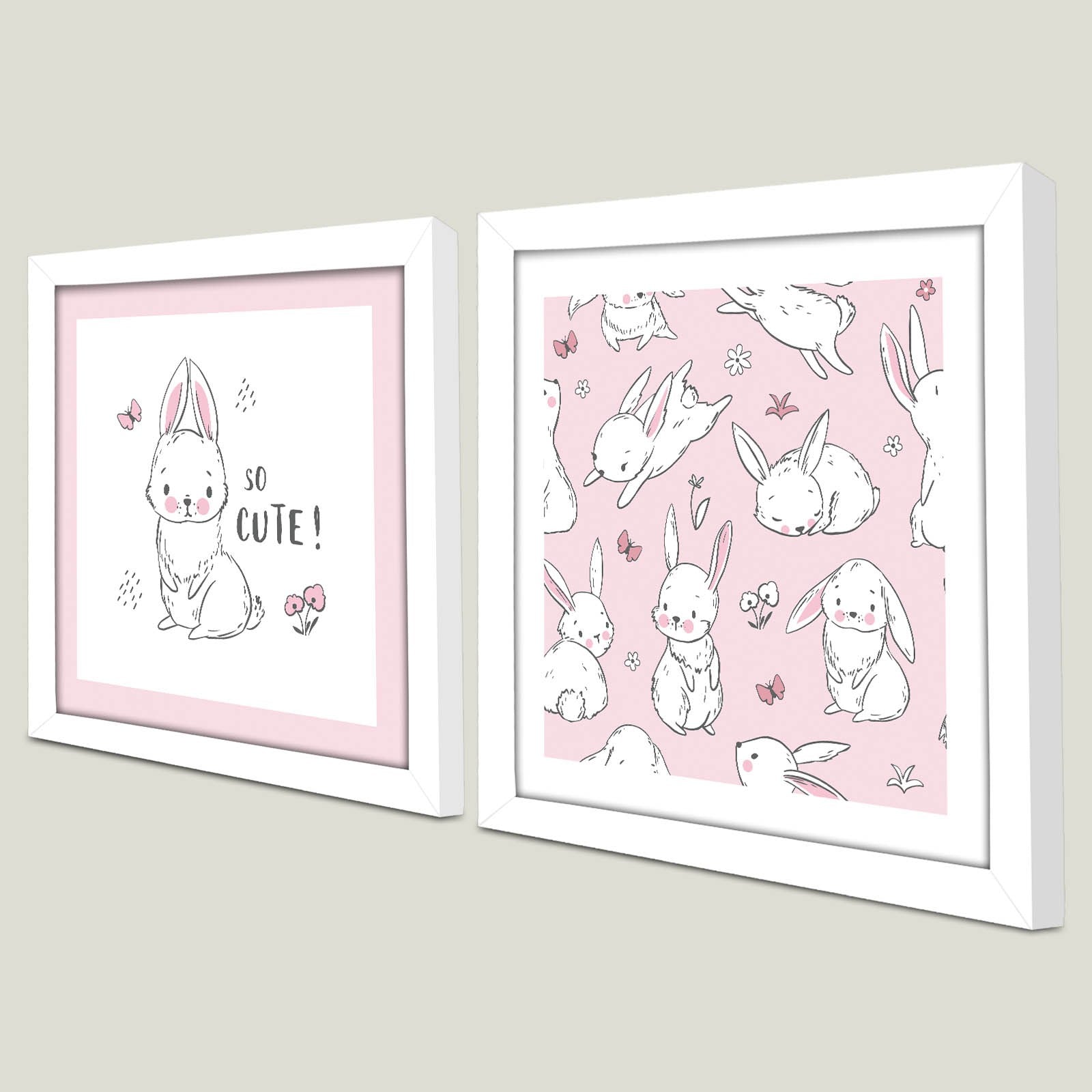 Conjunto de 2 Quadros Decorativos MDF com Moldura - Rosa e Branco 33x68cm