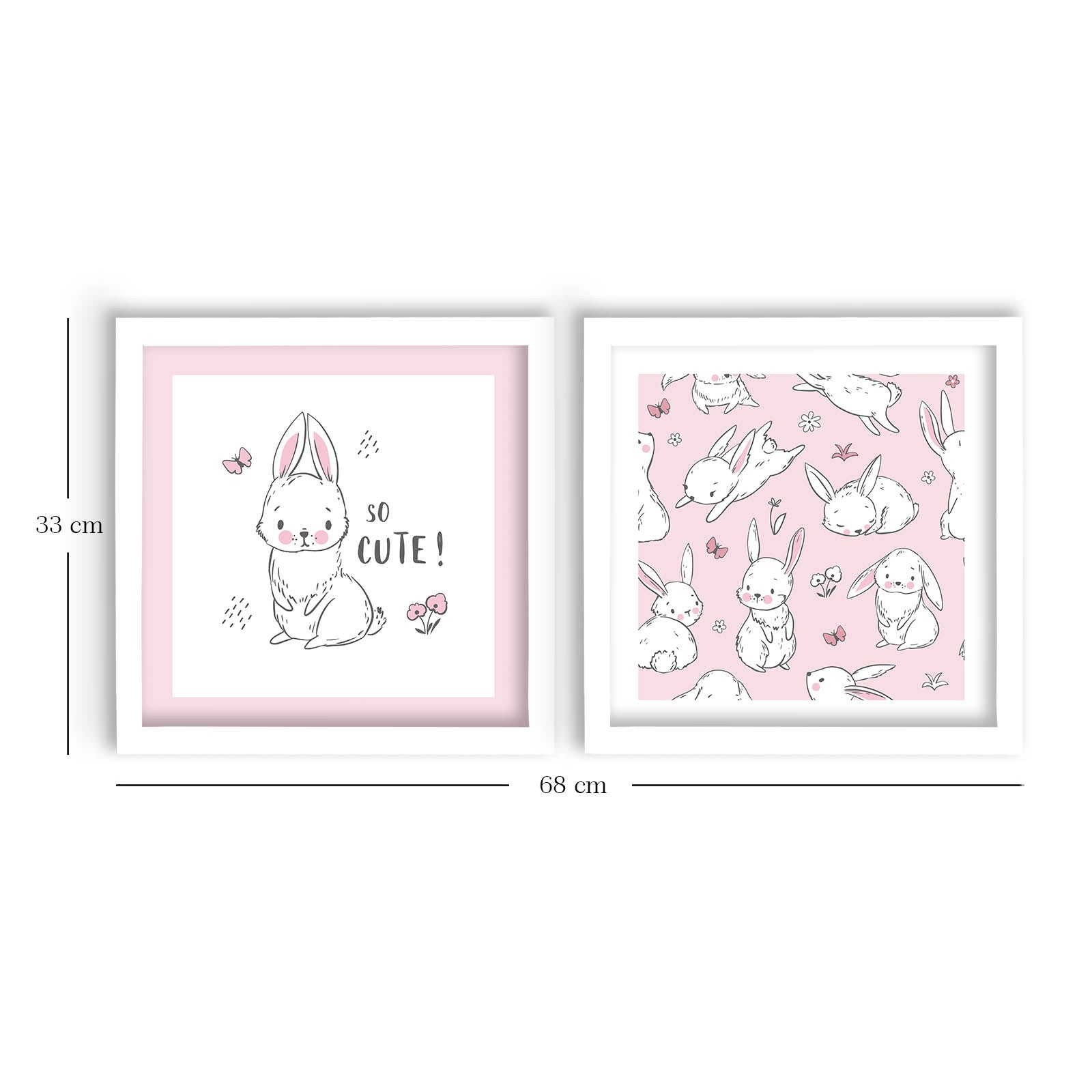 Conjunto de 2 Quadros Decorativos MDF com Moldura - Rosa e Branco 33x68cm