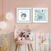 Conjunto de 2 Quadros Decorativos MDF com Moldura - 33x68cm - Azul, Cinzento e Branco