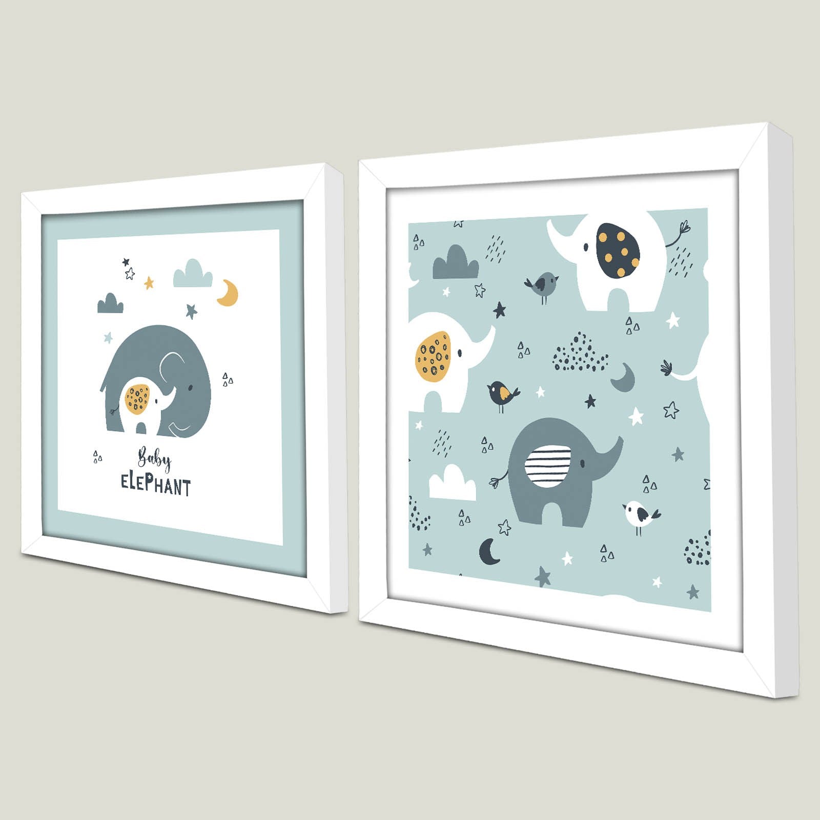 Conjunto de 2 Quadros Decorativos MDF com Moldura - 33x68cm - Azul, Cinzento e Branco