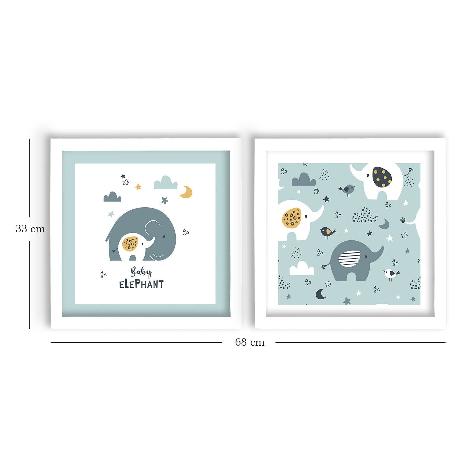 Conjunto de 2 Quadros Decorativos MDF com Moldura - 33x68cm - Azul, Cinzento e Branco