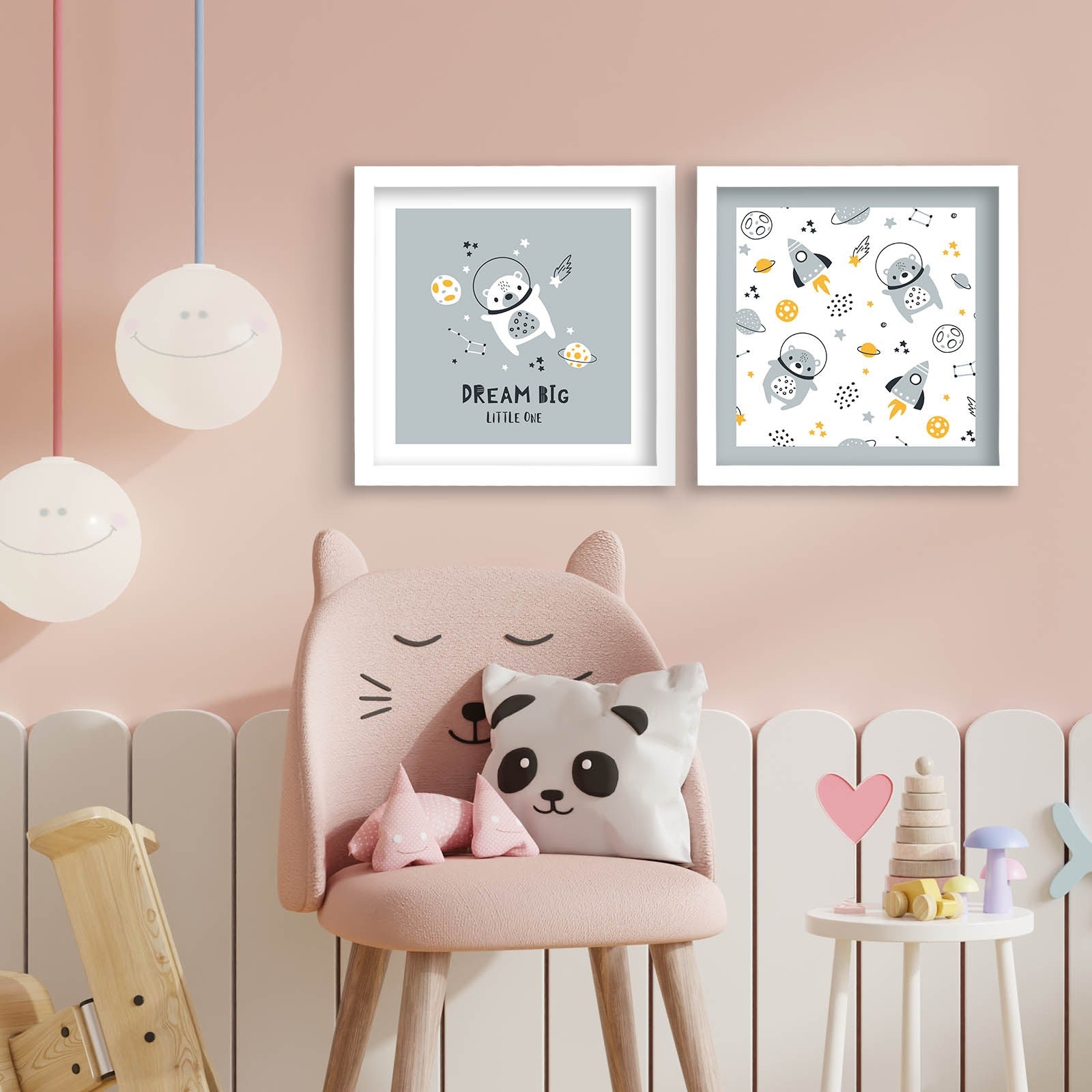 Conjunto de 2 Quadros Decorativos MDF com Moldura - 33x68cm - Disponível em Cinzento, Branco e Amarelo