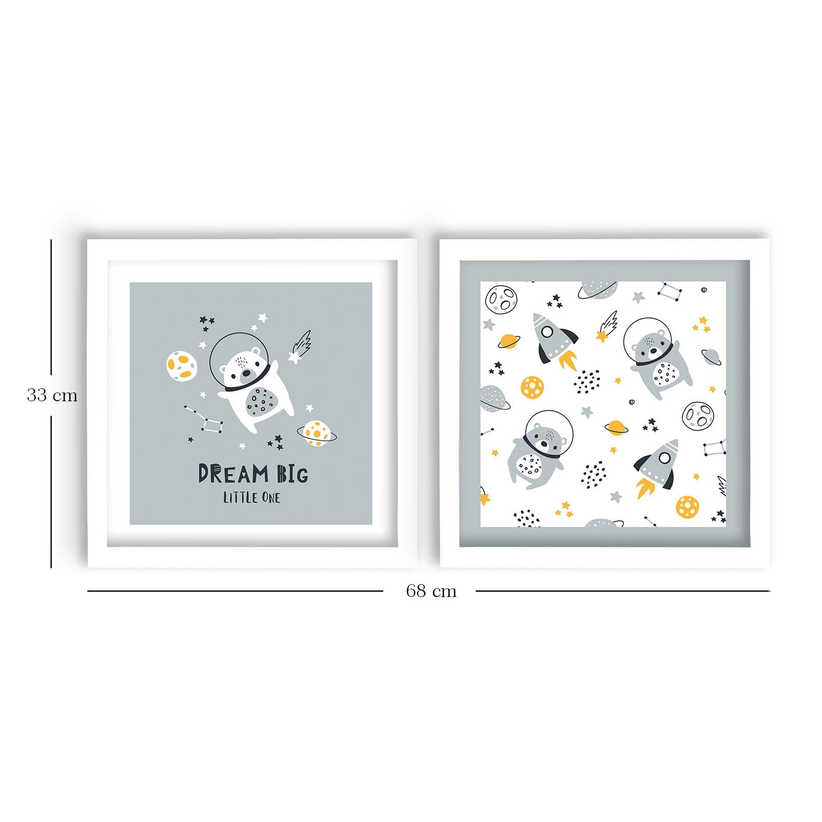 Conjunto de 2 Quadros Decorativos MDF com Moldura - 33x68cm - Disponível em Cinzento, Branco e Amarelo
