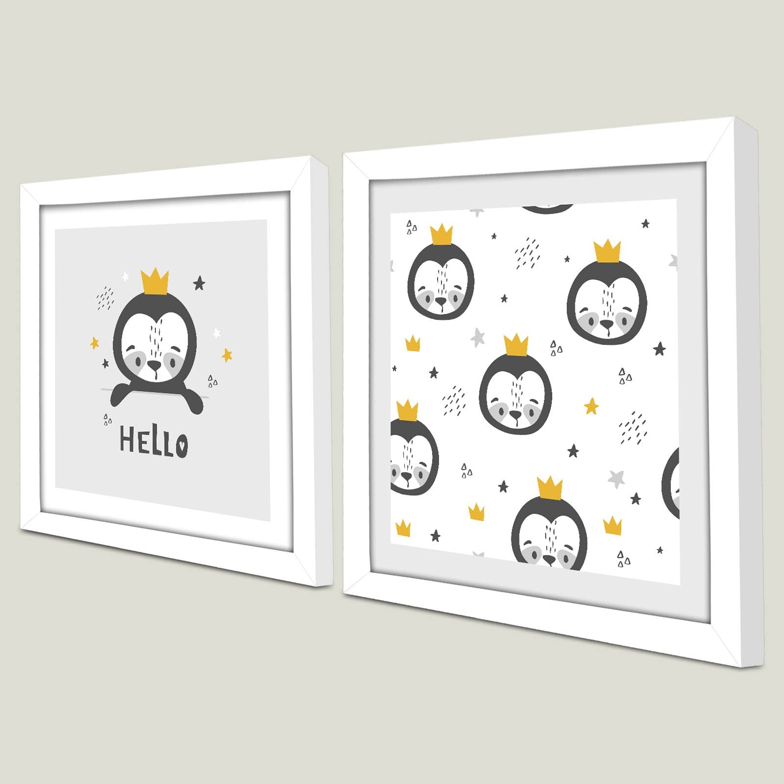 Conjunto de 2 Quadros Decorativos MDF com Moldura - 33x68cm - Disponível em Cinzento Escuro, Branco e Cinzento Claro