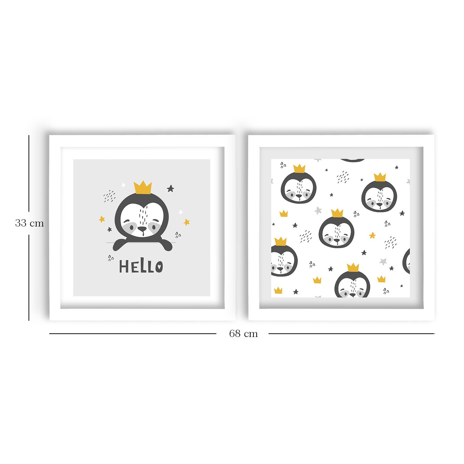 Conjunto de 2 Quadros Decorativos MDF com Moldura - 33x68cm - Disponível em Cinzento Escuro, Branco e Cinzento Claro