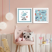 Conjunto de 2 Quadros Decorativos MDF com Moldura - 33x68cm - Disponível em Branco, Azul e Vermelho