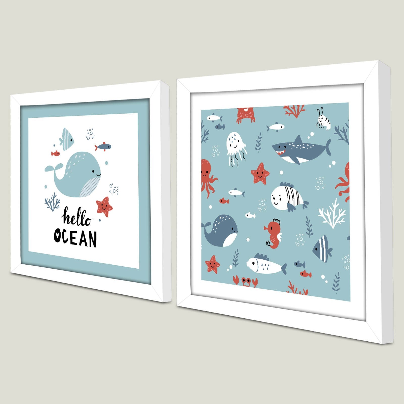 Conjunto de 2 Quadros Decorativos MDF com Moldura - 33x68cm - Disponível em Branco, Azul e Vermelho