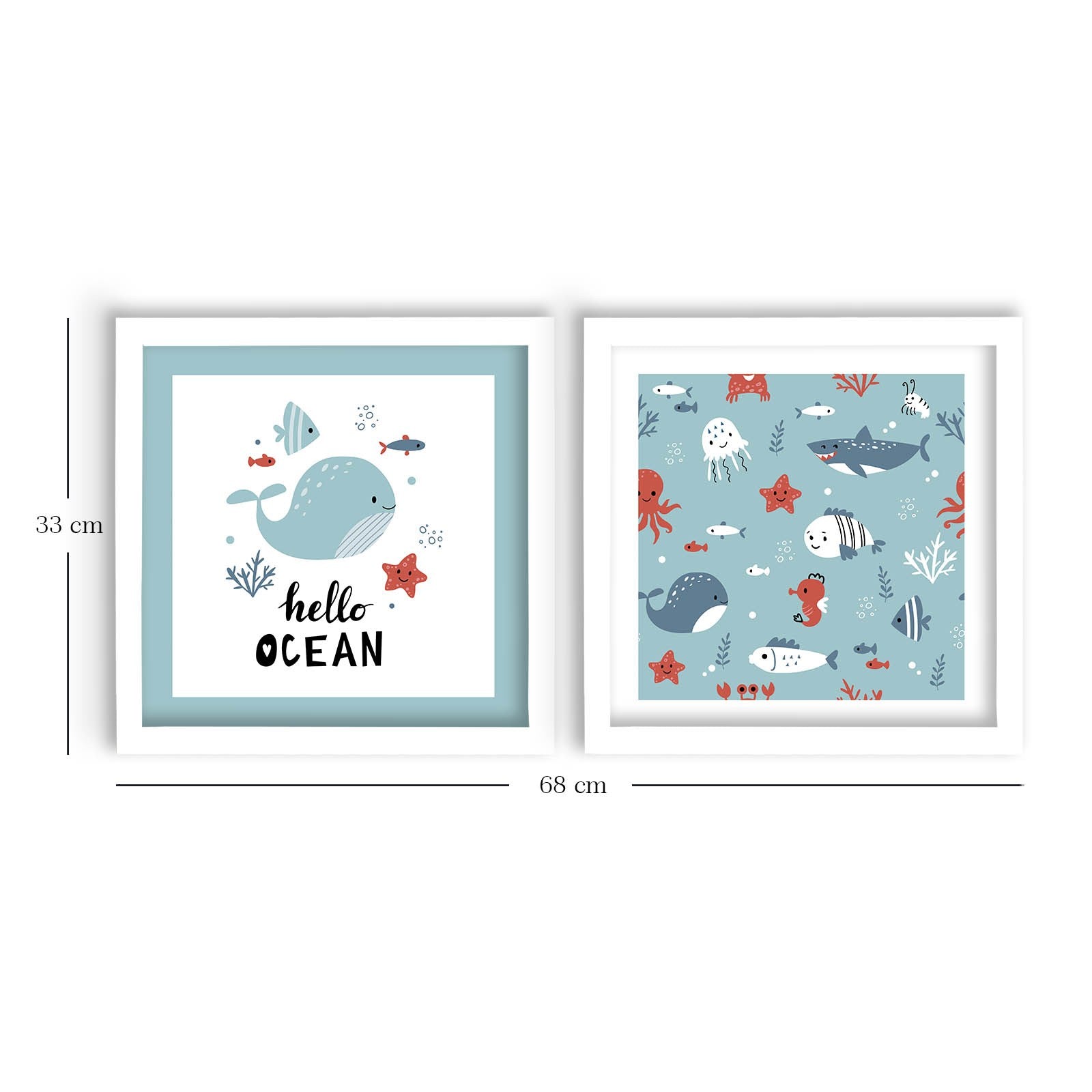 Conjunto de 2 Quadros Decorativos MDF com Moldura - 33x68cm - Disponível em Branco, Azul e Vermelho