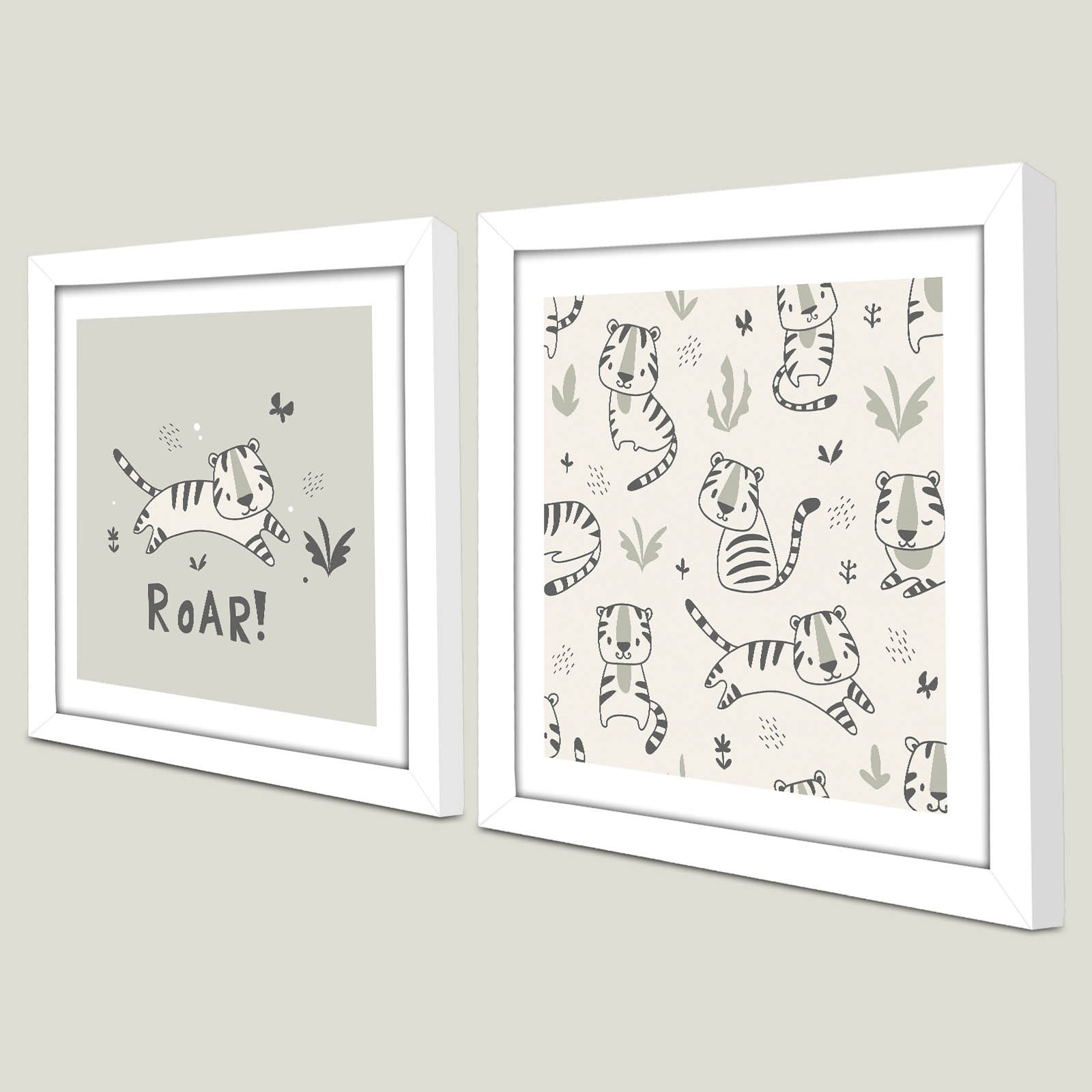 Conjunto de 2 Quadros Decorativos MDF com Moldura - 33x68cm - Disponível em Creme, Branco e Cinza Escuro