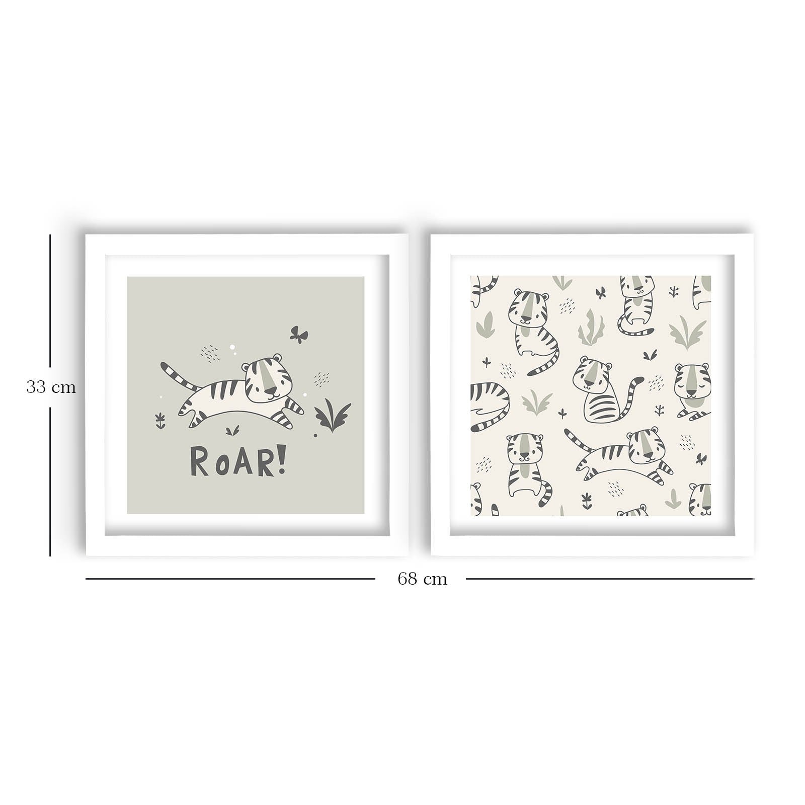 Conjunto de 2 Quadros Decorativos MDF com Moldura - 33x68cm - Disponível em Creme, Branco e Cinza Escuro