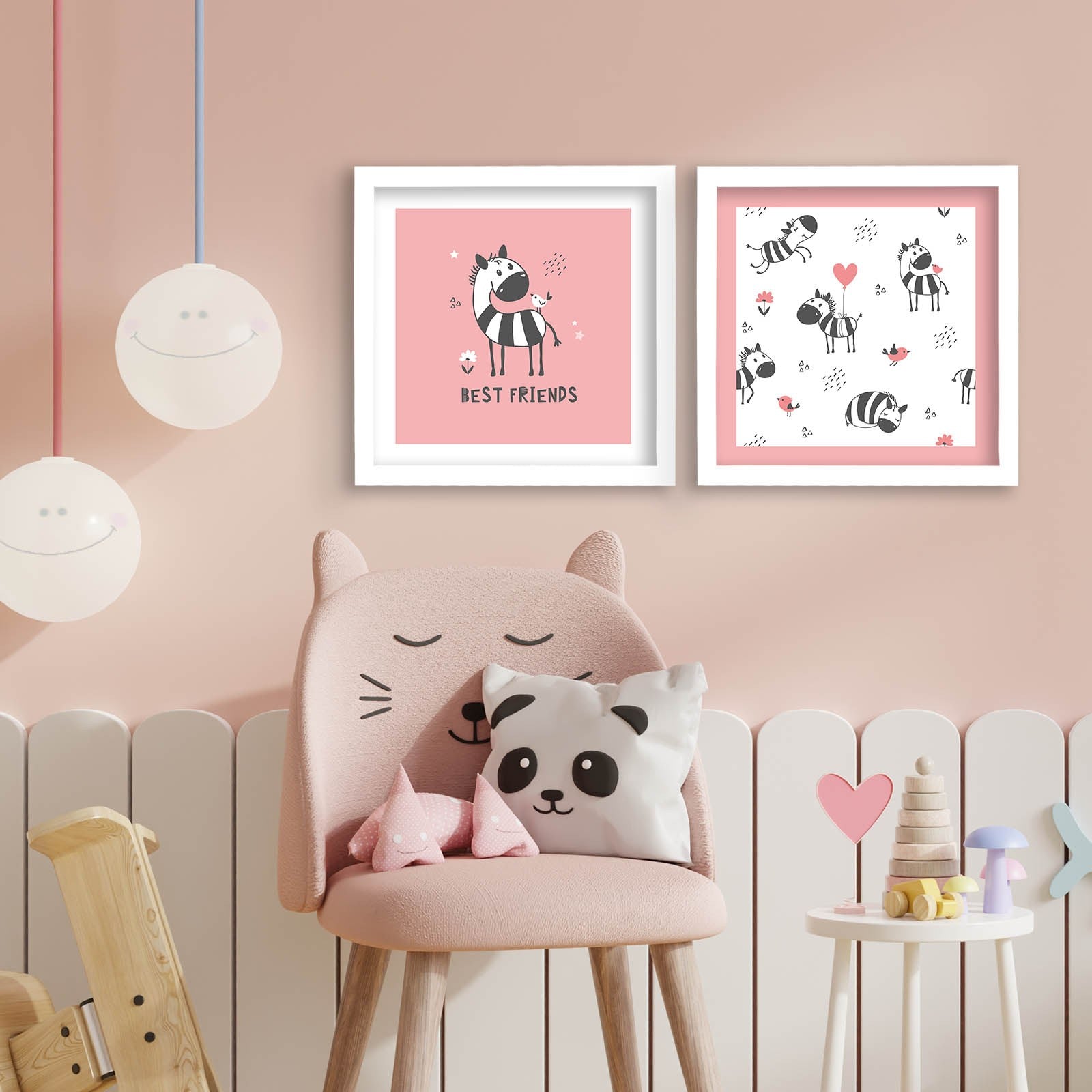 Conjunto de 2 Quadros Decorativos MDF com Moldura - 33x68cm - Disponível em Rosa, Branco e Preto