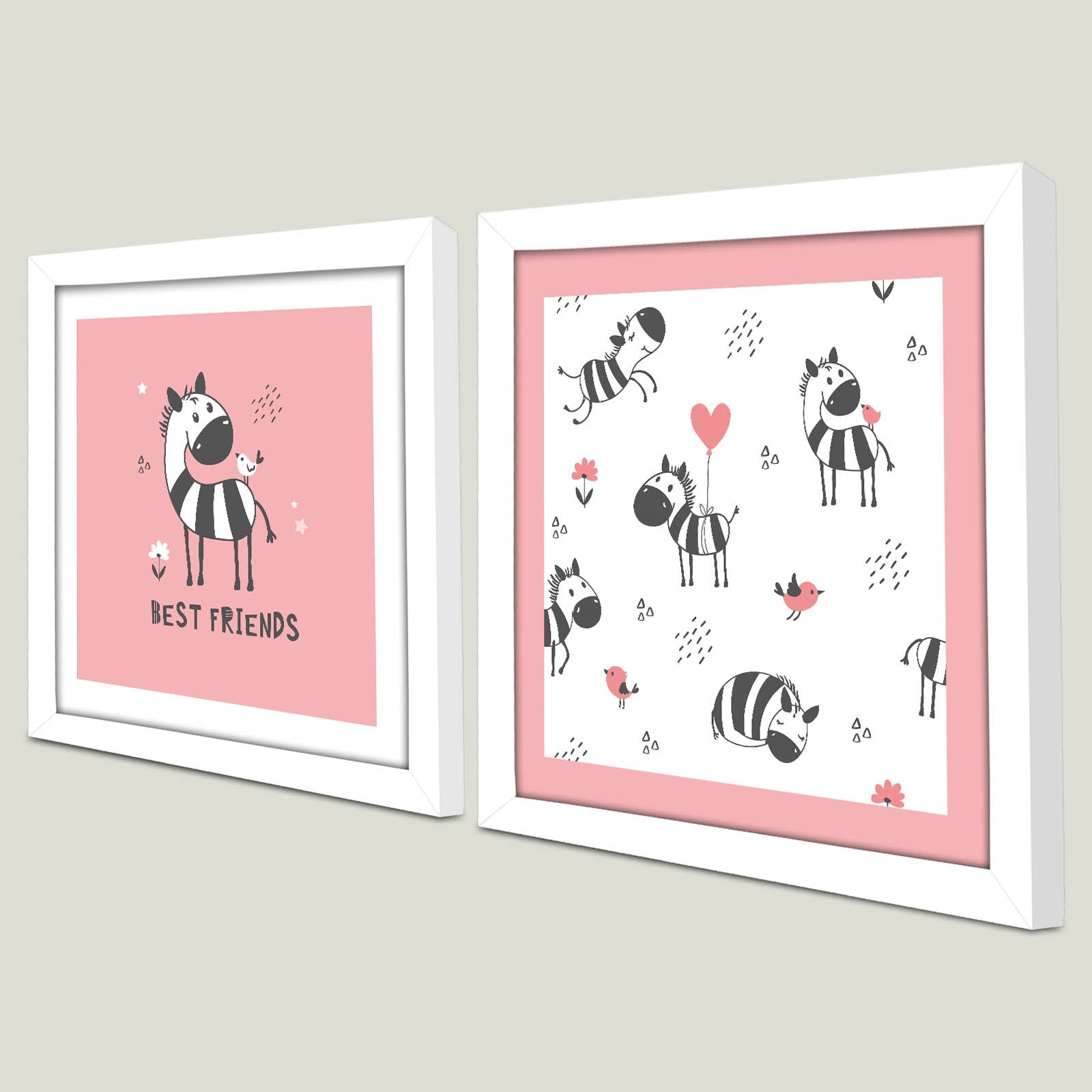 Conjunto de 2 Quadros Decorativos MDF com Moldura - 33x68cm - Disponível em Rosa, Branco e Preto