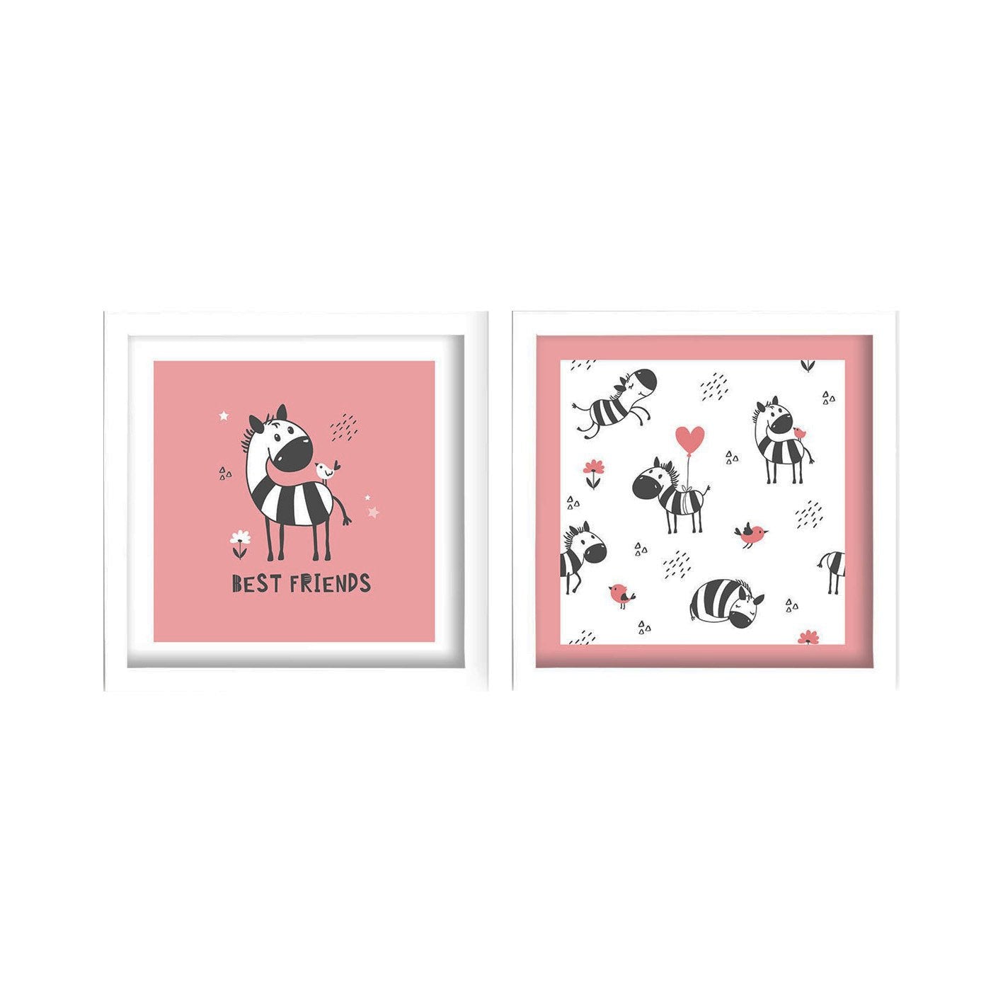 Conjunto de 2 Quadros Decorativos MDF com Moldura - 33x68cm - Disponível em Rosa, Branco e Preto