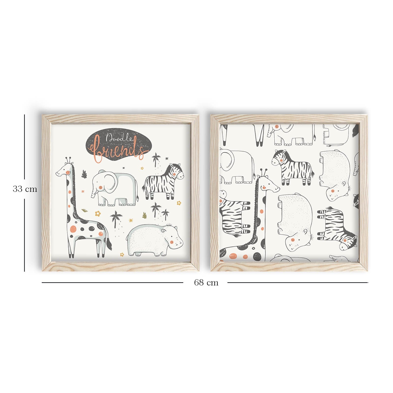 Conjunto de 2 Quadros Decorativos MDF com Moldura de Madeira - 33x68cm - Preto e Branco
