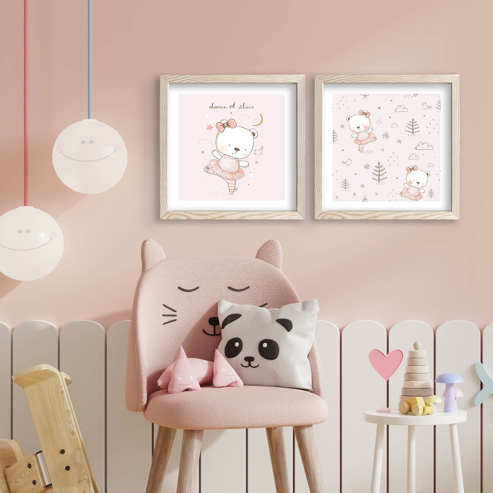 Conjunto de 2 Quadros Decorativos MDF com Moldura - Rosa e Branco 33x68cm