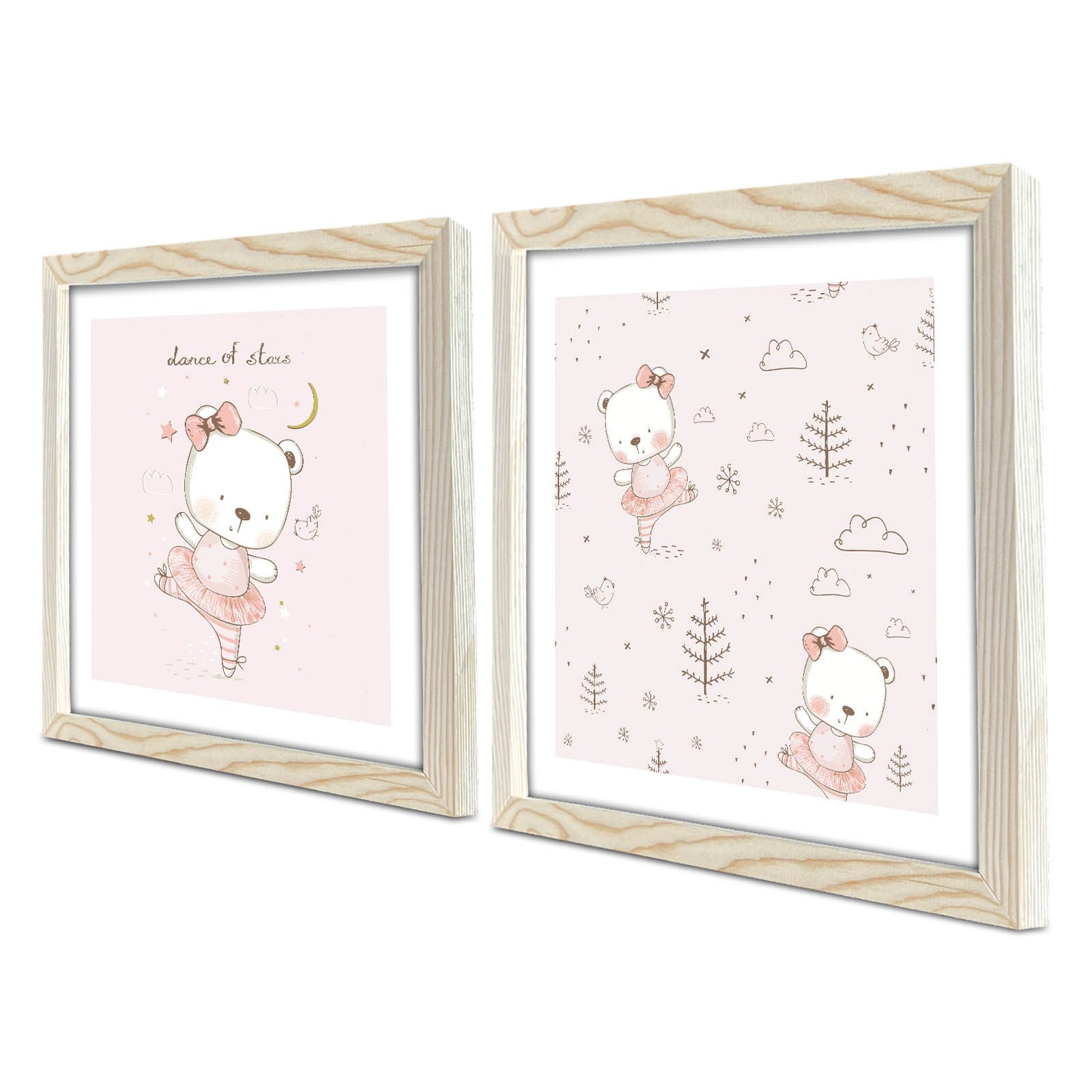 Conjunto de 2 Quadros Decorativos MDF com Moldura - Rosa e Branco 33x68cm