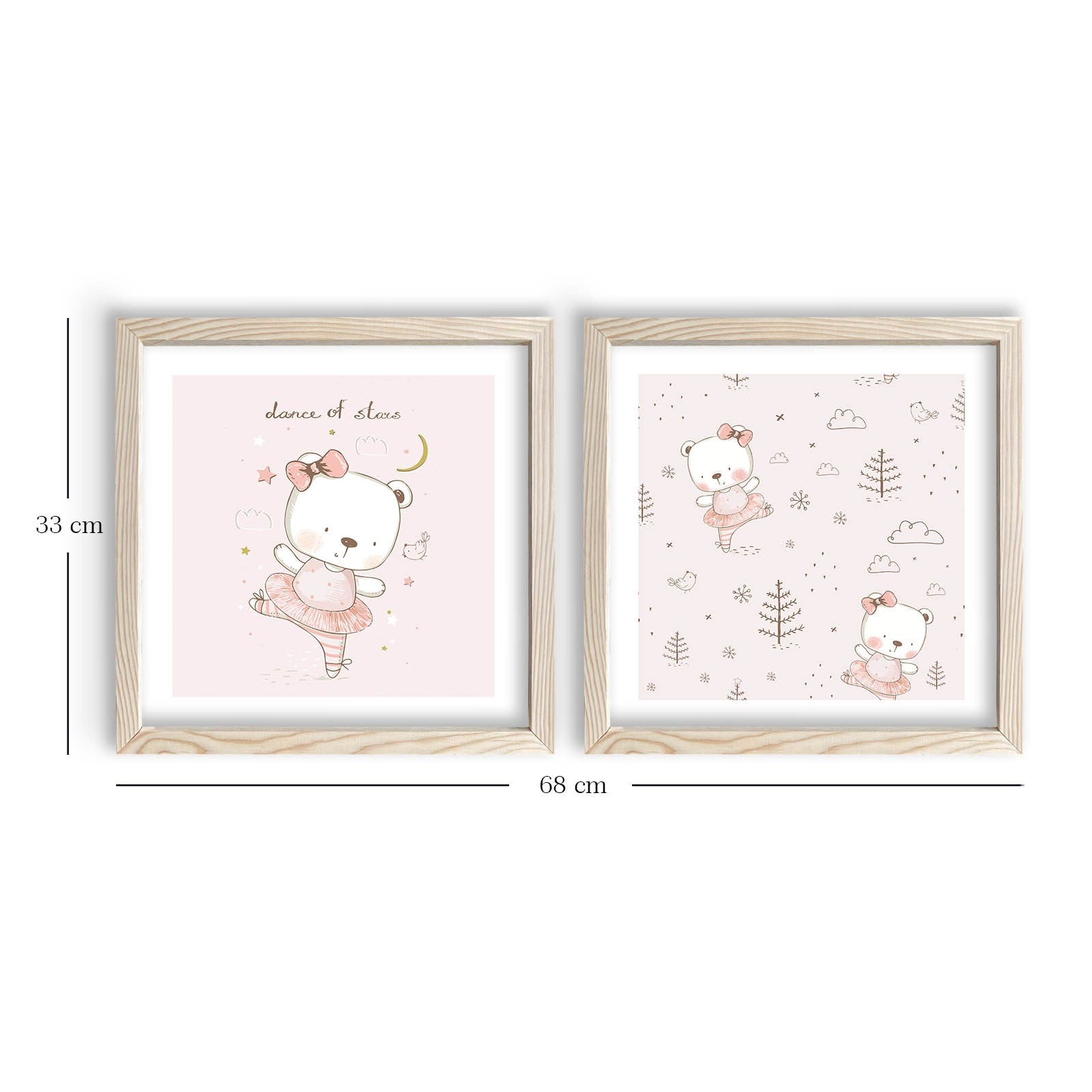 Conjunto de 2 Quadros Decorativos MDF com Moldura - Rosa e Branco 33x68cm
