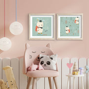 Conjunto de 2 Quadros Decorativos MDF com Moldura de Madeira - Multicolor 33x68cm