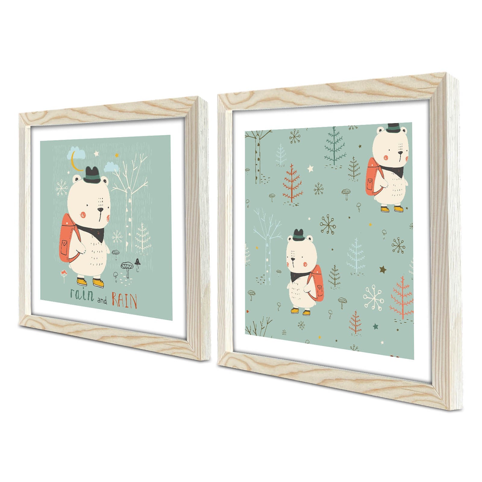 Conjunto de 2 Quadros Decorativos MDF com Moldura de Madeira - Multicolor 33x68cm