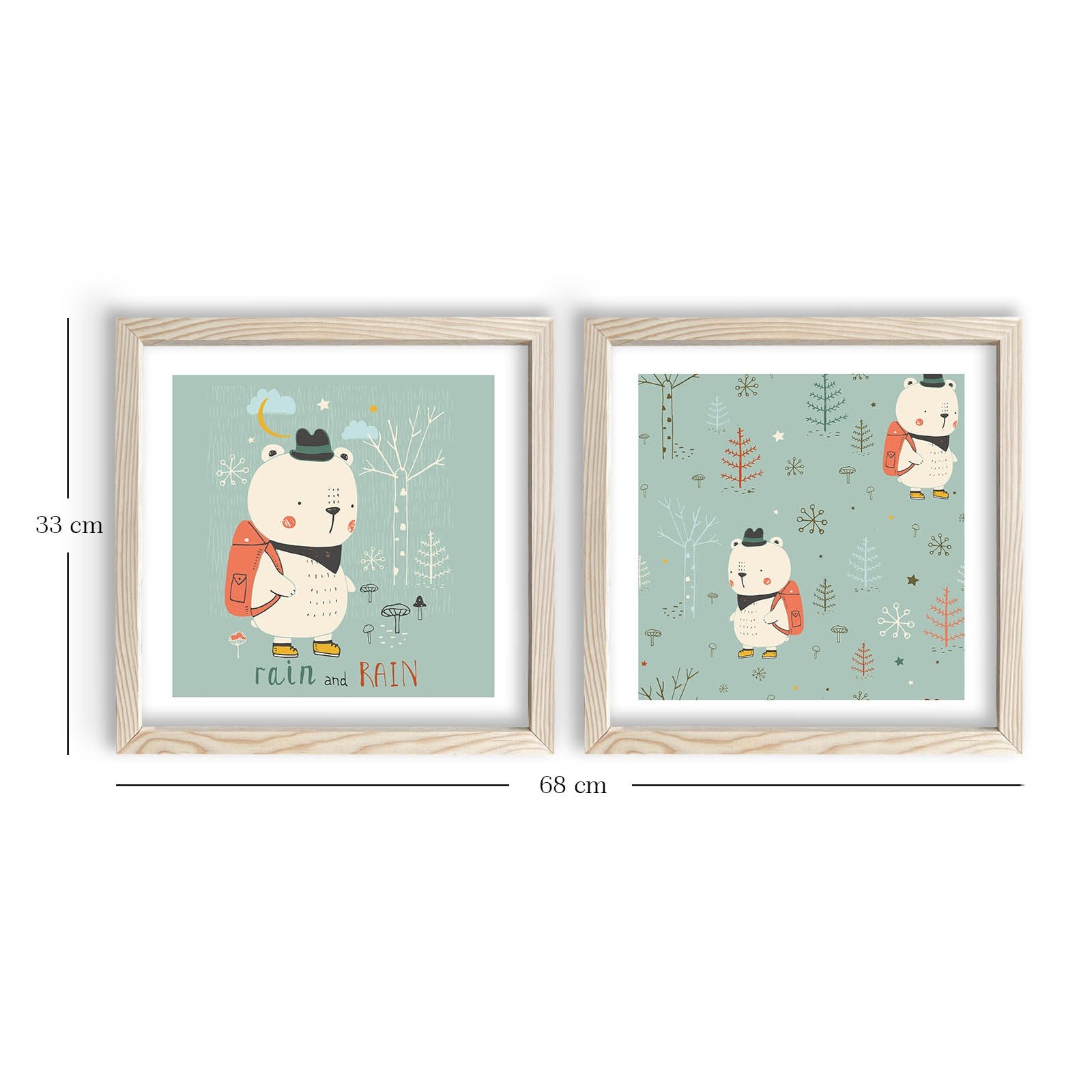 Conjunto de 2 Quadros Decorativos MDF com Moldura de Madeira - Multicolor 33x68cm