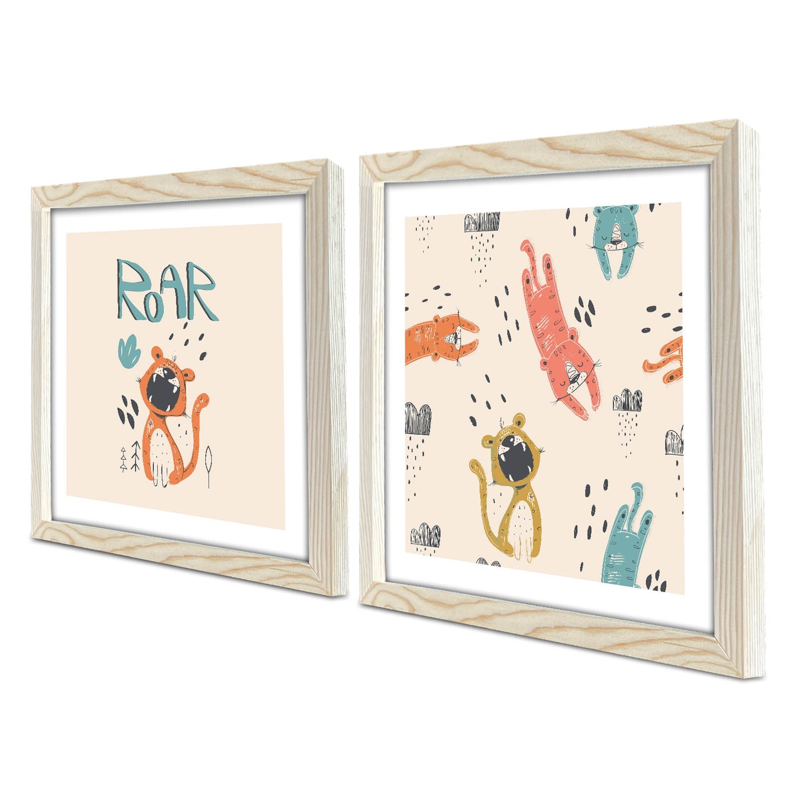 Conjunto de 2 Quadros Decorativos MDF com Moldura de Madeira - Multicolor 33x68cm