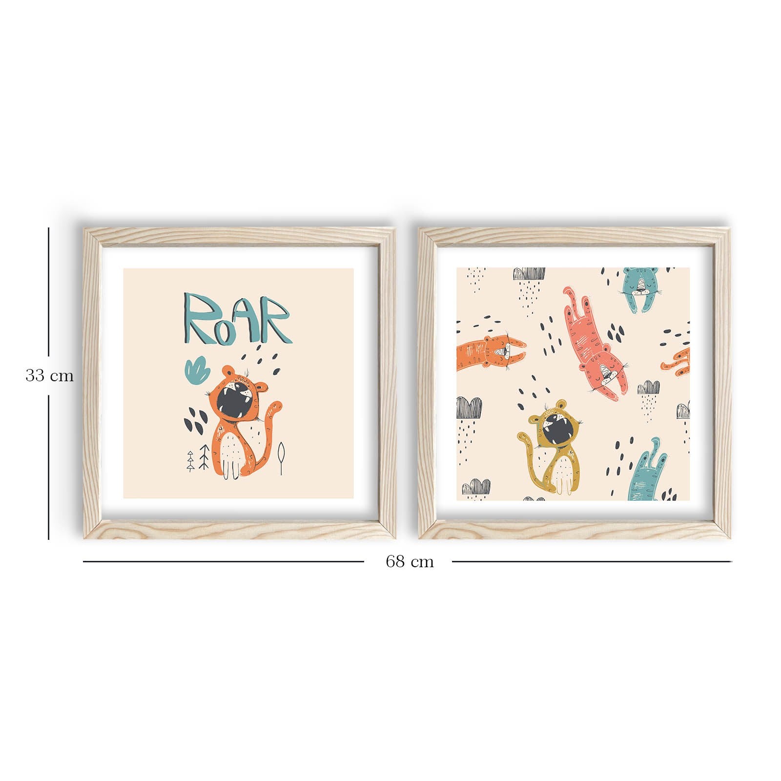 Conjunto de 2 Quadros Decorativos MDF com Moldura de Madeira - Multicolor 33x68cm