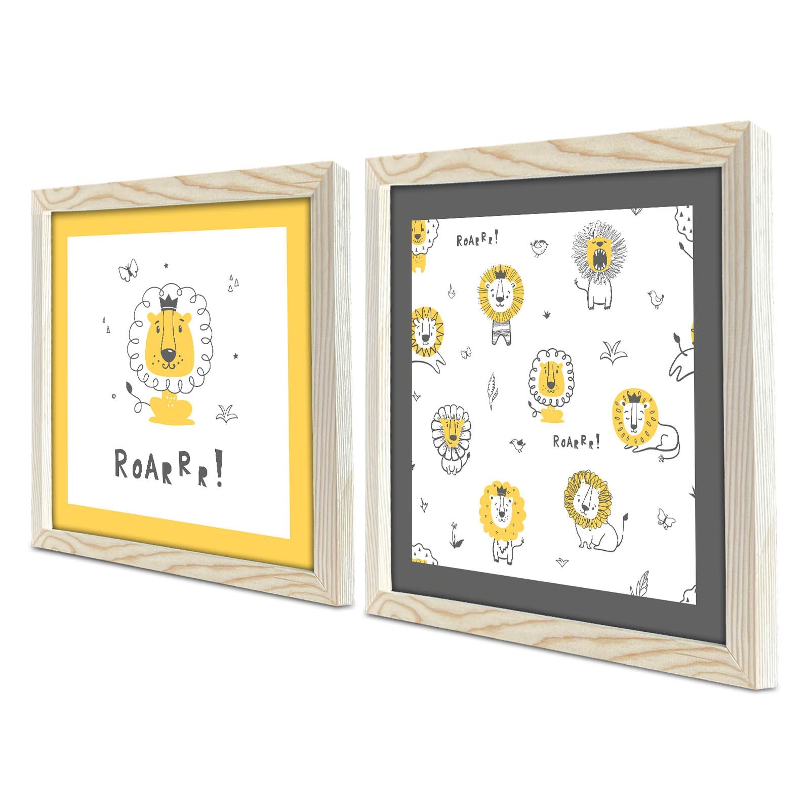 Conjunto de 2 Quadros Decorativos MDF com Moldura - 33x68cm - Amarelo, Branco e Cinza Escuro