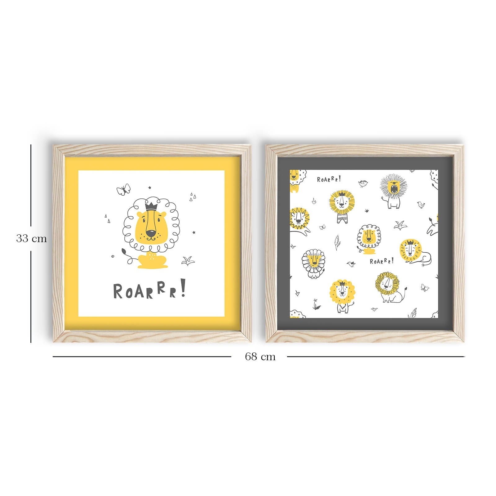 Conjunto de 2 Quadros Decorativos MDF com Moldura - 33x68cm - Amarelo, Branco e Cinza Escuro