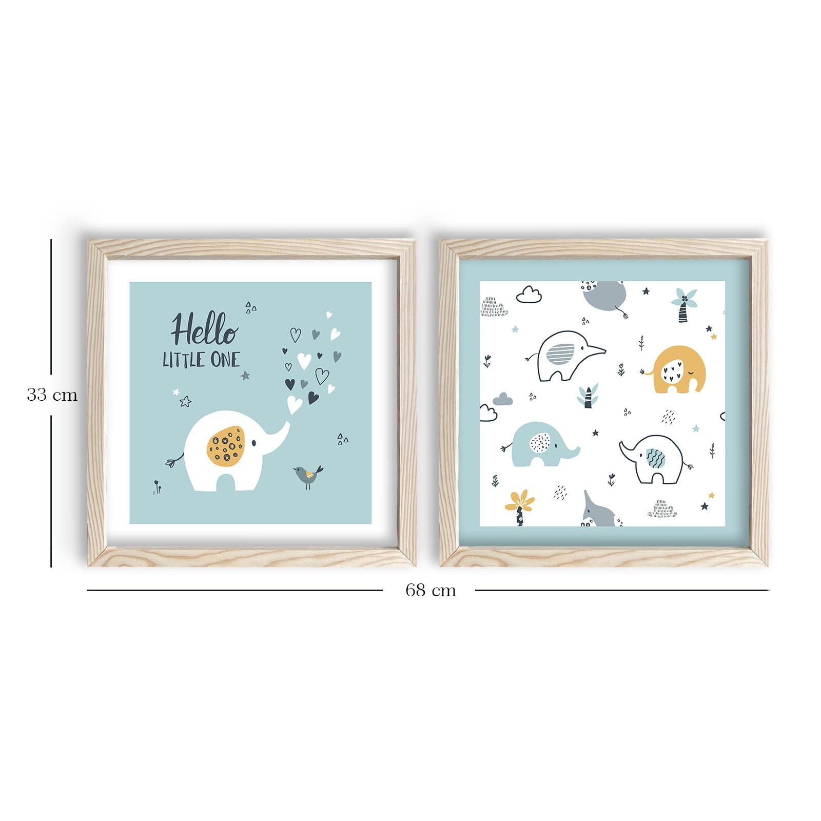 Conjunto de 2 Quadros Decorativos MDF com Moldura - Azul, Branco e Amarelo - 33x68cm