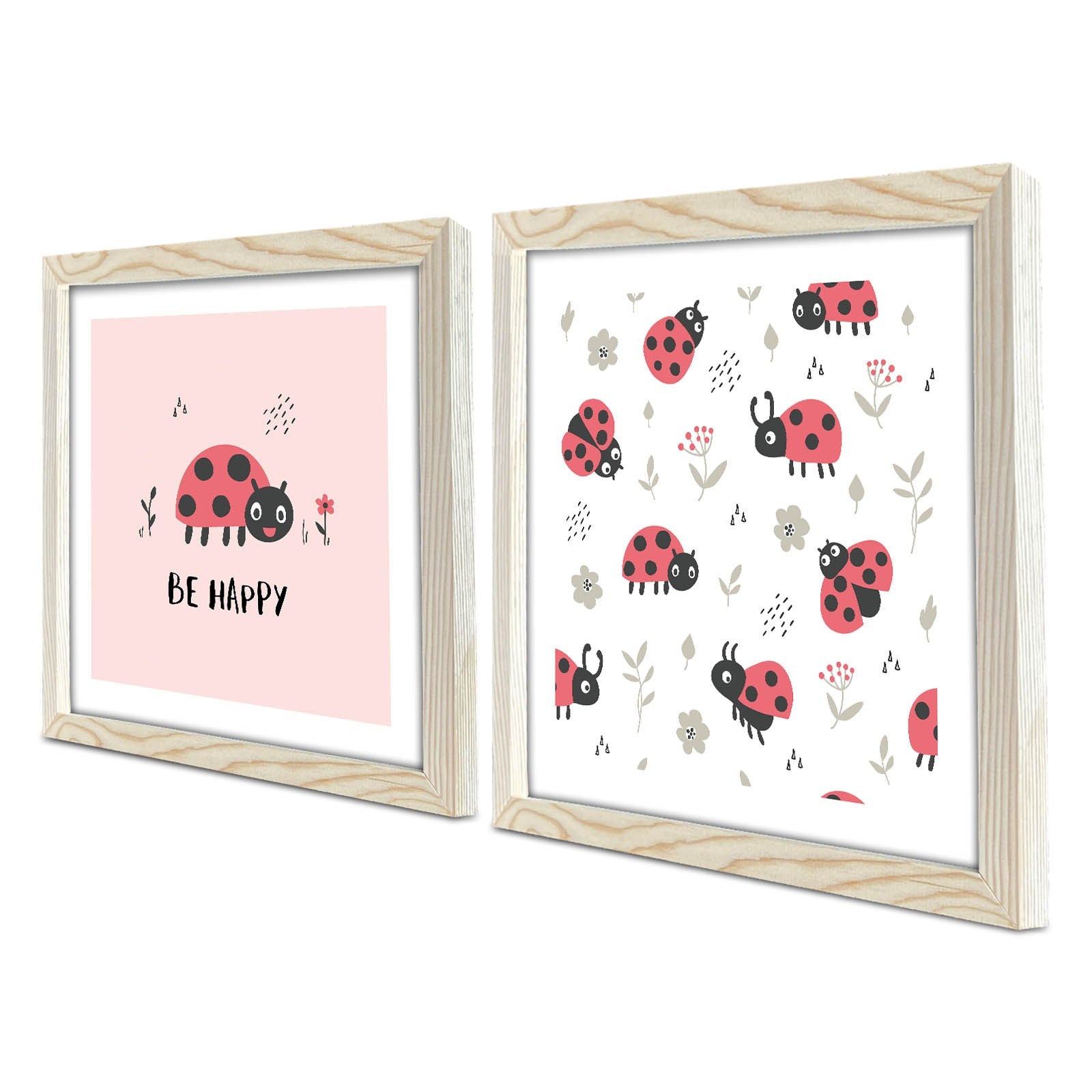 Conjunto de 2 Quadros Decorativos MDF com Moldura - Rosa, Vermelho e Branco - 33x68cm