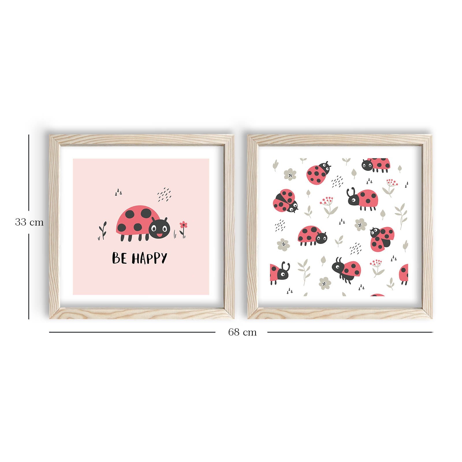 Conjunto de 2 Quadros Decorativos MDF com Moldura - Rosa, Vermelho e Branco - 33x68cm