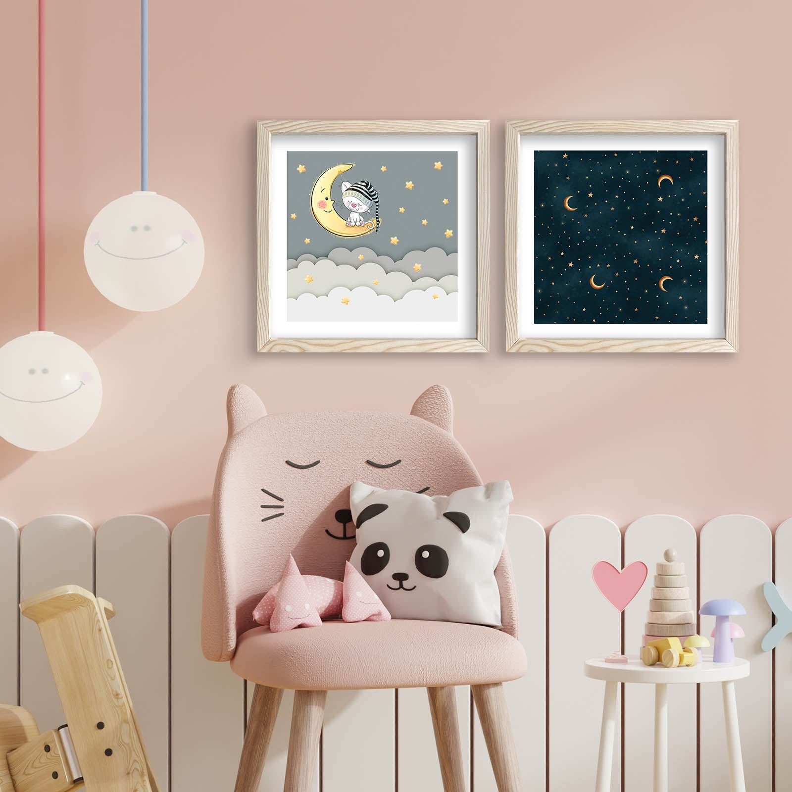 Conjunto de 2 Quadros Decorativos MDF com Moldura - 33x68cm - Disponível em Azul Marinho, Branco, Amarelo e Cinzento Escuro