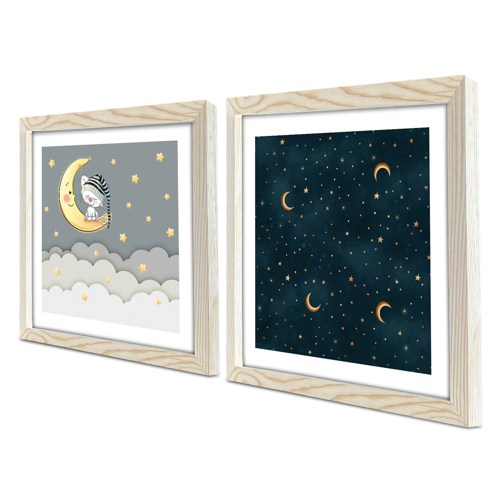 Conjunto de 2 Quadros Decorativos MDF com Moldura - 33x68cm - Disponível em Azul Marinho, Branco, Amarelo e Cinzento Escuro