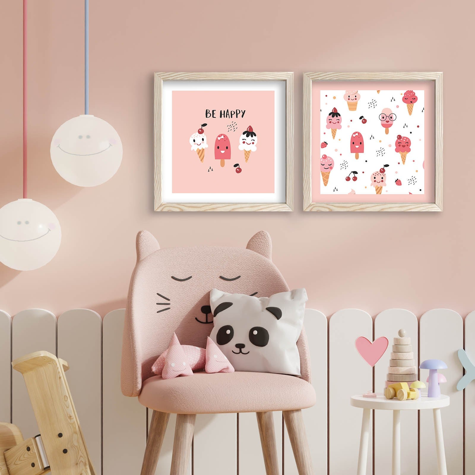 Conjunto de 2 Quadros Decorativos MDF com Moldura - Rosa e Branco 33x68cm