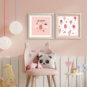 Conjunto de 2 Quadros Decorativos MDF com Moldura - Rosa e Branco 33x68cm
