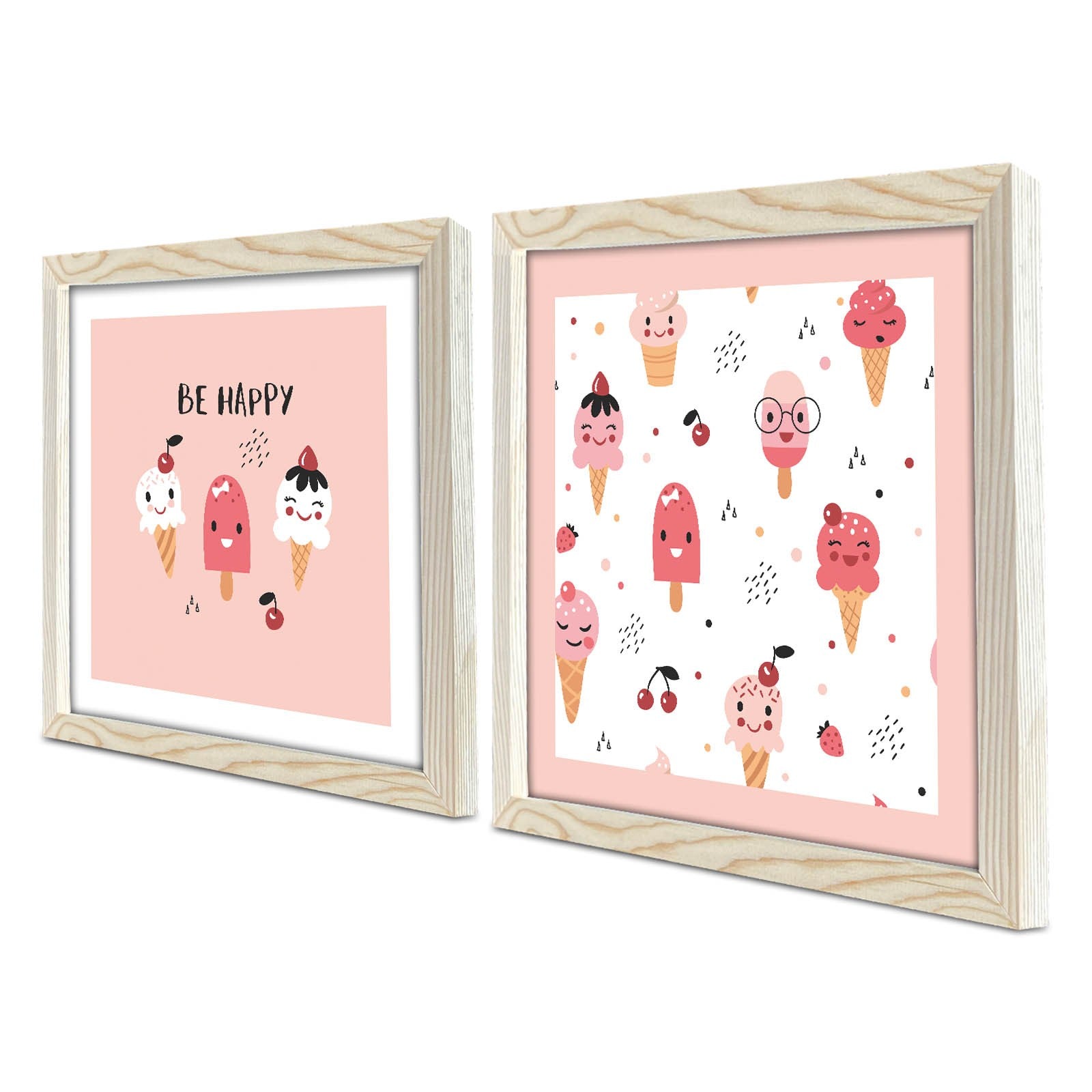 Conjunto de 2 Quadros Decorativos MDF com Moldura - Rosa e Branco 33x68cm