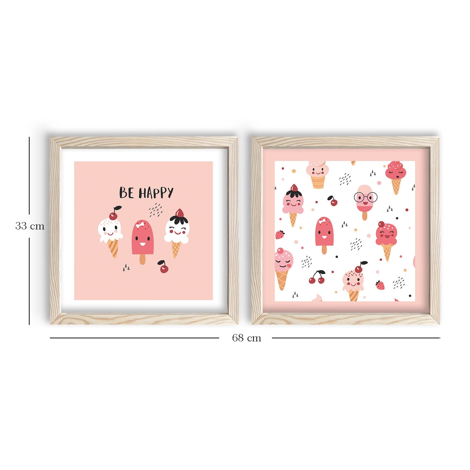 Conjunto de 2 Quadros Decorativos MDF com Moldura - Rosa e Branco 33x68cm