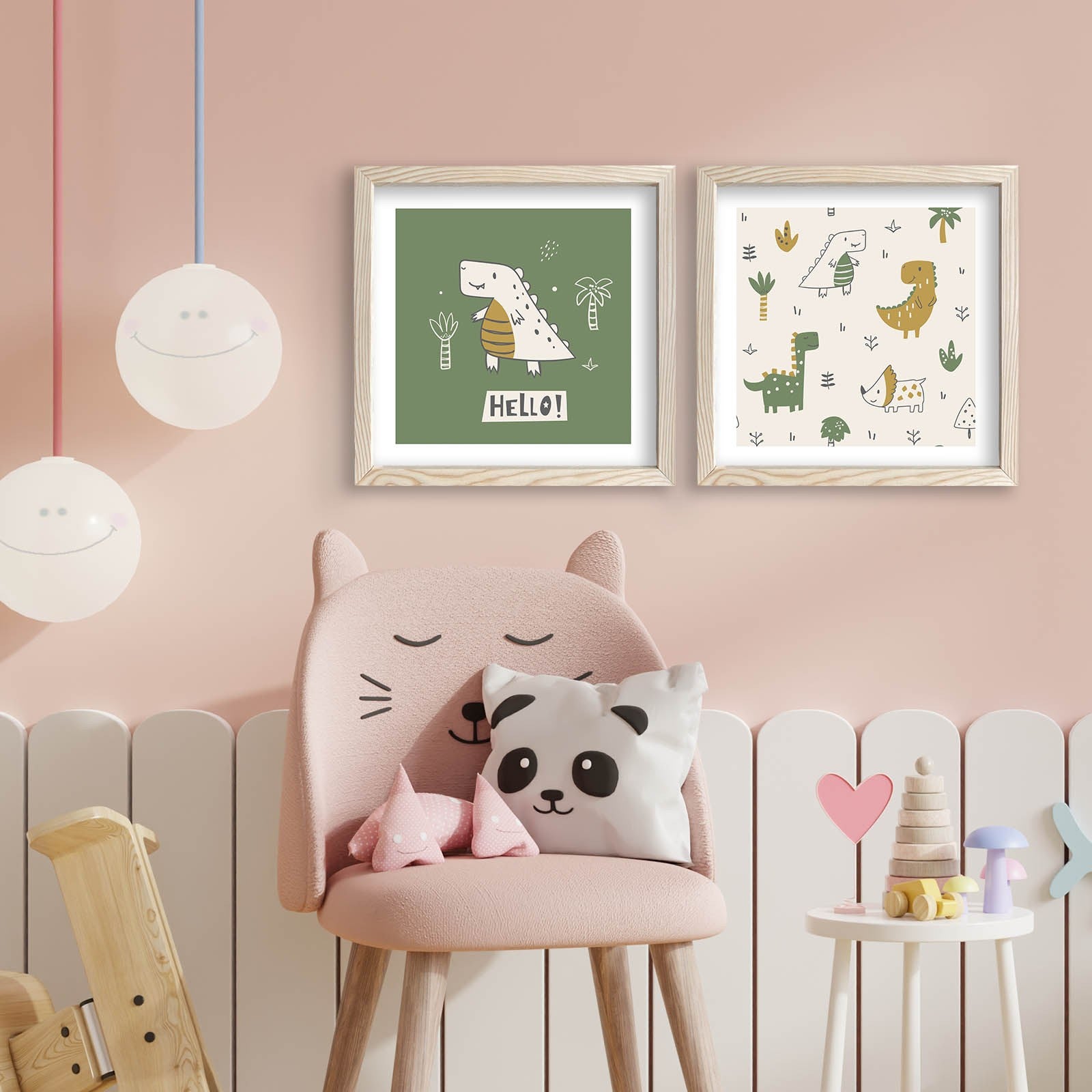 Conjunto de 2 Quadros Decorativos MDF com Moldura - Verde e Branco 33x68cm