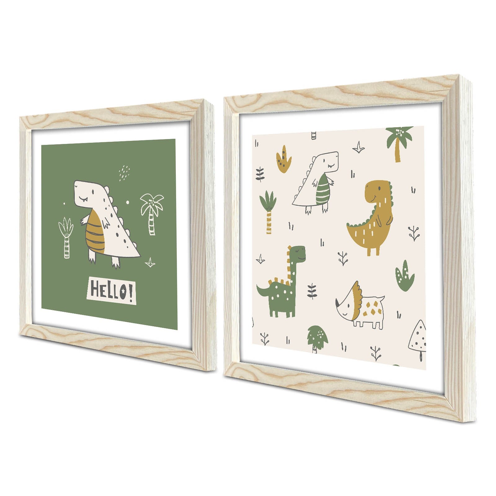 Conjunto de 2 Quadros Decorativos MDF com Moldura - Verde e Branco 33x68cm