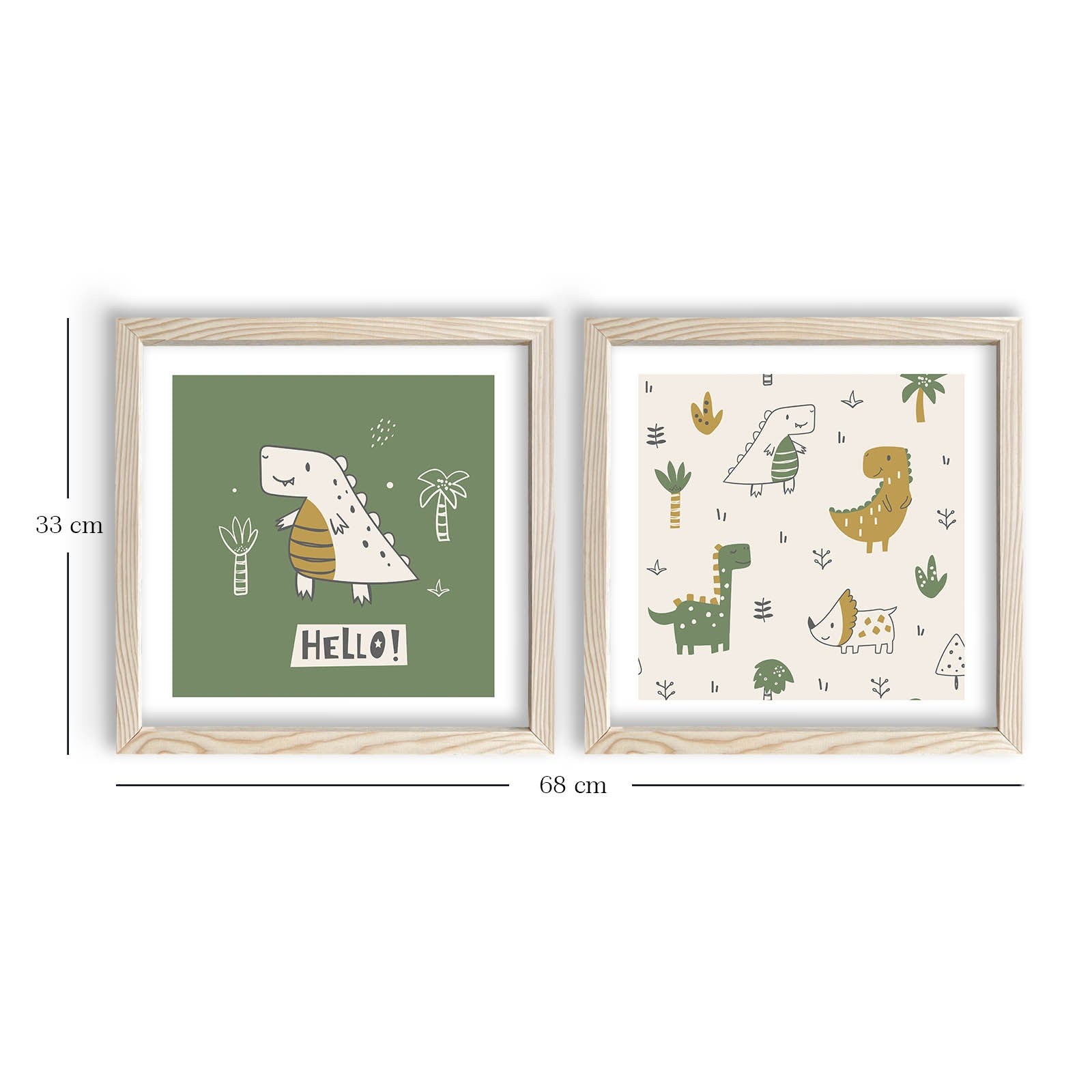 Conjunto de 2 Quadros Decorativos MDF com Moldura - Verde e Branco 33x68cm