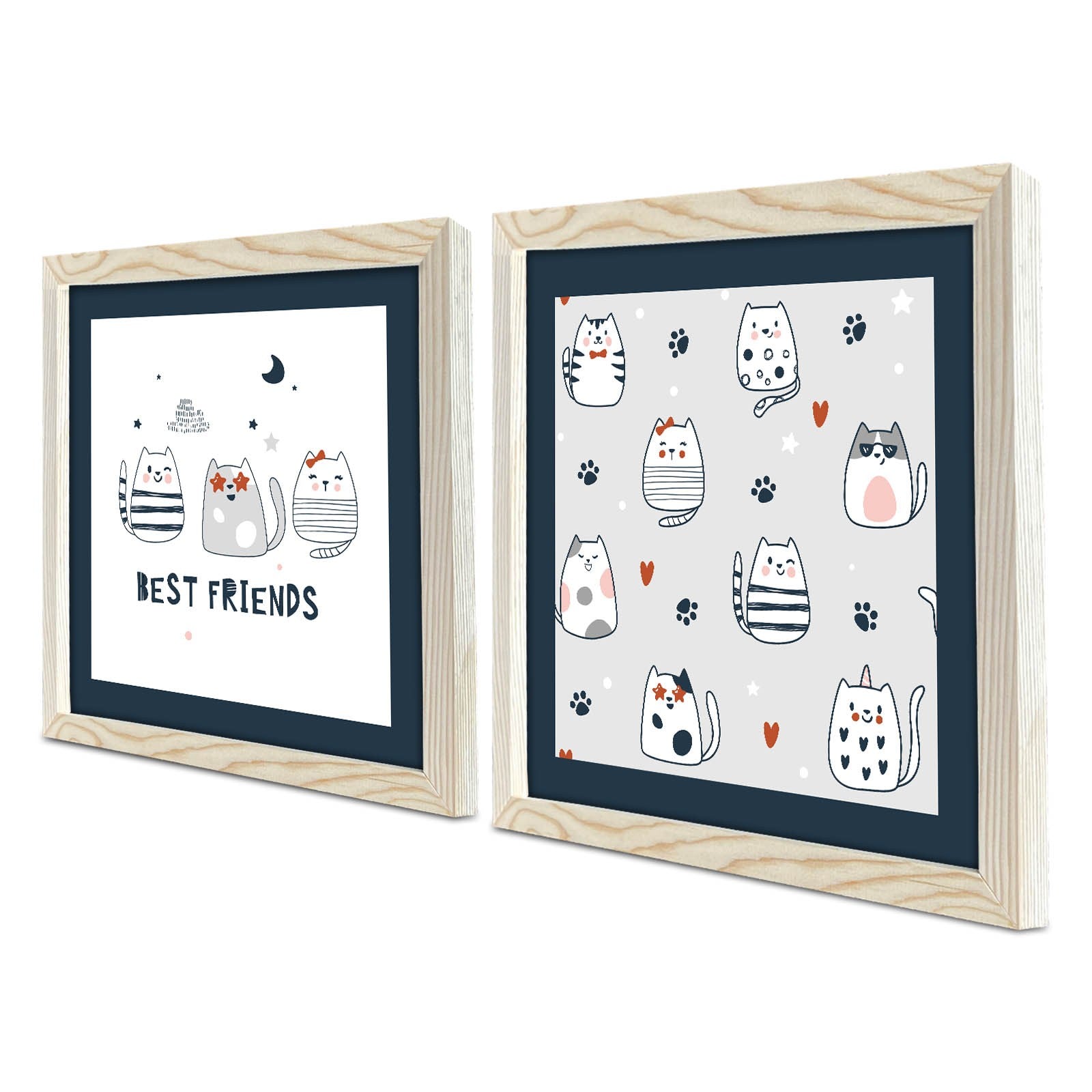 Conjunto de 2 Quadros Decorativos MDF com Moldura de Madeira - Multicolor 33x68cm