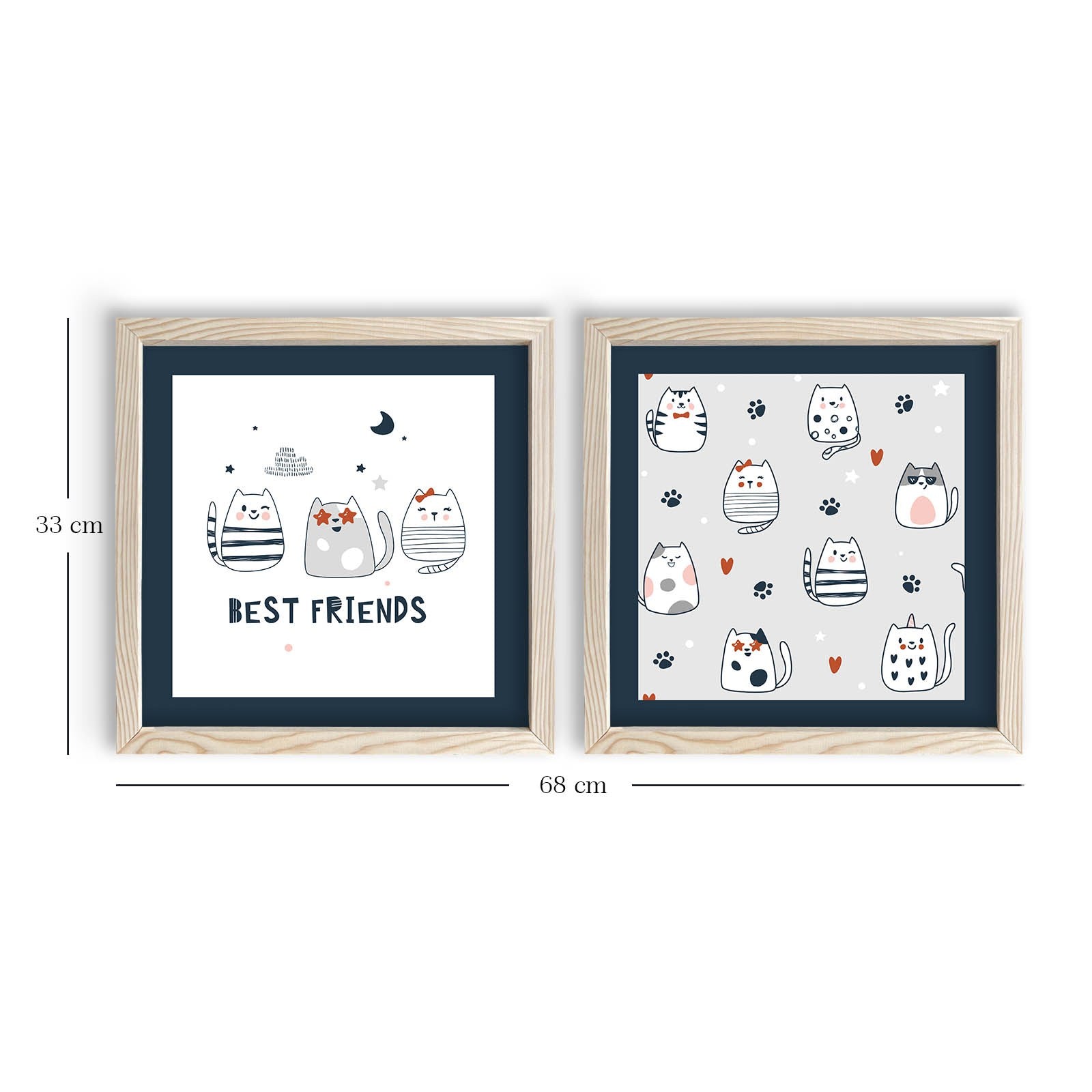 Conjunto de 2 Quadros Decorativos MDF com Moldura de Madeira - Multicolor 33x68cm