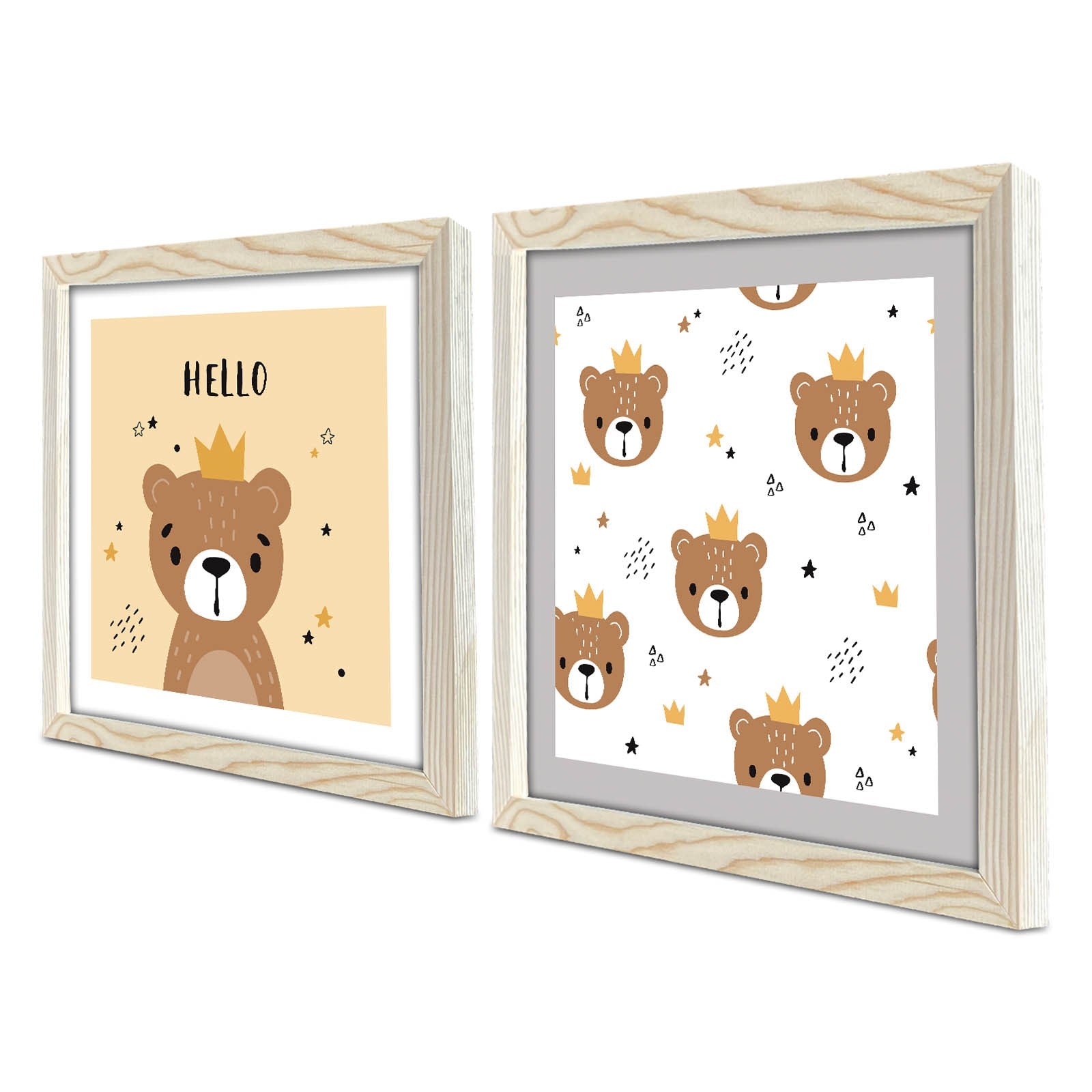 Conjunto de 2 Quadros Decorativos MDF com Moldura de Madeira - 33x68cm - Disponível em Branco, Castanho e Amarelo